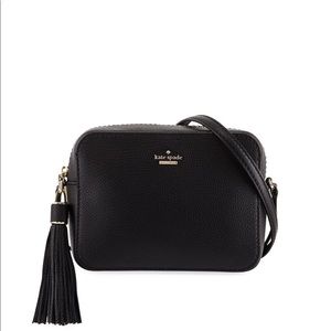 Kate Spade black leather camera bag with tassel